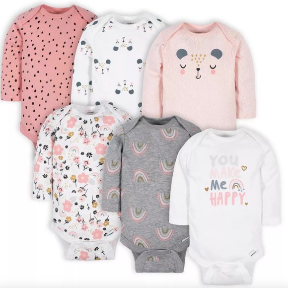 Gerber Baby Girls' Long Sleeve Onesies Bodysuits 6-Pack - Picture 1 of 11